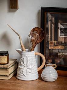 1 pieza Jarrón de cerámica blanca de 6 pulgadas, adecuado para flores, tulipanes y juncos, jarrón con estilo rústico en relieve, se puede usar como decoración de mesa, hogar, sala de estar, comedor, decoración de oficina