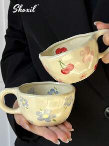 shoxil 1 pieza Taza de café de cerámica, taza para el desayuno, taza de café con diseño de flores, para hotel, oficina y hogar - taza de café - Ver 5