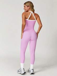 MASKERT 女士运动套装（两件套），背心和紧身裤，健身瑜伽运动服，紧身弹力跑步运动服，舒适亲肤，适合休闲和居家穿着。 - 粉色 - 查看 2