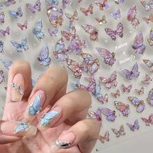 5D Butterfly Nail Art Stickers - Shimmering Iridescent Self-Adhesive Decals For Dazzling Manicures, Hypoallergenic Plastic Butterfly Designs In Assorted Colors (Pink, Blue, Green, Yellow), Beauty Decorations |   Shimmering Nail Stickers |   Plastic Nail Stickers, Nail Stickers For Nail Art - CA6647+CA6648 - 查看 1