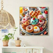 5D DIY钻石画套装 - 圆形亚克力钻石，全钻家居装饰，巧克力甜点主题，墙面艺术工艺礼品 - 彩色 - 查看 3