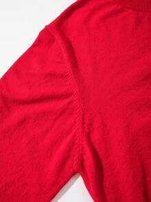 Unisex Casual Solid Color Round Neck Button Up Long Sleeve Cardigan Sweater, Suitable For Autumn/Winter, Christmas - Đỏ - Xem 5