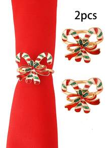 2-6pcs Christmas Napkin Rings Set, Deer, Christmas Tree, Vintage Gold Wreath, Candy Cane, Christmas Table Decor Napkin Holders, Christmas Party Napkin Rings - Multicolor - View 8