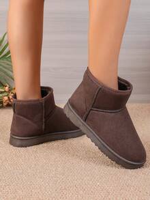 Damskie, ocieplane, krótkie śniegowce, ciepła, pluszowa wyściółka, miękka podeszwa, antypoślizgowe, wygodne, zimowe buty w kolorze kawy - Brązowy - Zobacz 4