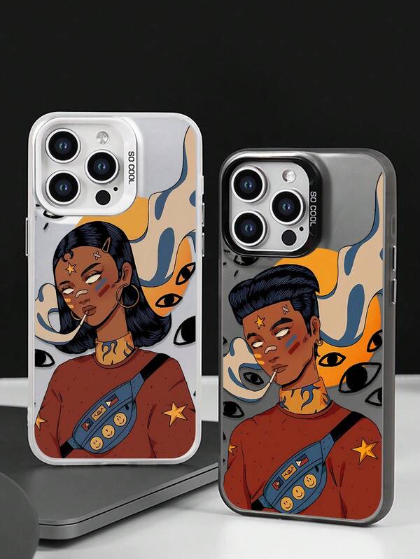 Funda de teléfono con patrón de personajes ilustrados, cubierta de teléfono mate antichoque y creativa, regalo festivo para niños, compatible con iPhone, Infinix, Honor, Vivo, Redmi, OPPO, Realme