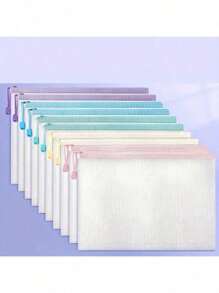 2/3/5pcs PVC Zipper Waterproof High-Quality Thick A4 Size File Folder With Mesh Pockets, 12 Color Combinations, Soft Transparent Bags, Waterproof Storage Bags Suitable For Papers, Books And Exams, Great For School, Office, Classroom Organization, Office Supplies, School Supplies, Travel File Folders And Document Bags