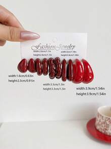 1 Set Of 5 Pairs Comma & Water Drop Cute Doll Earrings, Versatile Small C Hoop Earring Set - Red - View 24