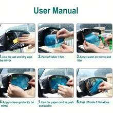 2-Pack Car Rearview Mirror Rain Film, Full-Screen Anti-Fog And Waterproof Film, Improve Safety And Visibility, Ensure Smooth Driving In Rainy And Foggy Weather, Outdoor Storage - Multicolor - View 4