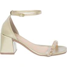 Women's Rhinestone Sandal With Front, Thick Heel, Comfort, Party, Stones - Gold - View 2