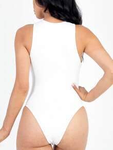 Women Bodysuit Outfit Sleeveless Shapewear Crew Neck Basic Solid Color Casual Skinny Bodysuit For Summer & Spring, Women's Clothing - 白色 - 查看 3