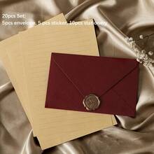 16件/20件套，亚麻图案信封和文具套装，复古牛皮纸邀请卡、明信片、漆面信封、请柬、商务信封、节日礼品信封 - 彩色 - 查看 5