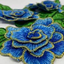 3 件/包 3D 牡丹花刺绣布贴，带彩色 3D 金色边缘，牛仔服装贴花 - 彩色 - 查看 11