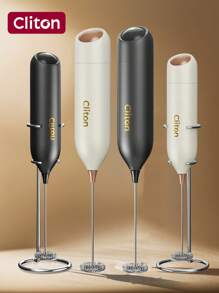 CLITON 1PC Powerful Milk Frother For Coffee, Fast Handheld Drink Mixer With Stainless Steel Whisk, Battery Operated Hand Frother Stirrer Wand-Black Hand Mixer Milk Frother For Coffee - Frother Handheld Foam Maker For Lattes, Electric Whisk Drink Mixer Mini Foamer For Cappuccino, Frappe, Matcha, Hot Chocolate
