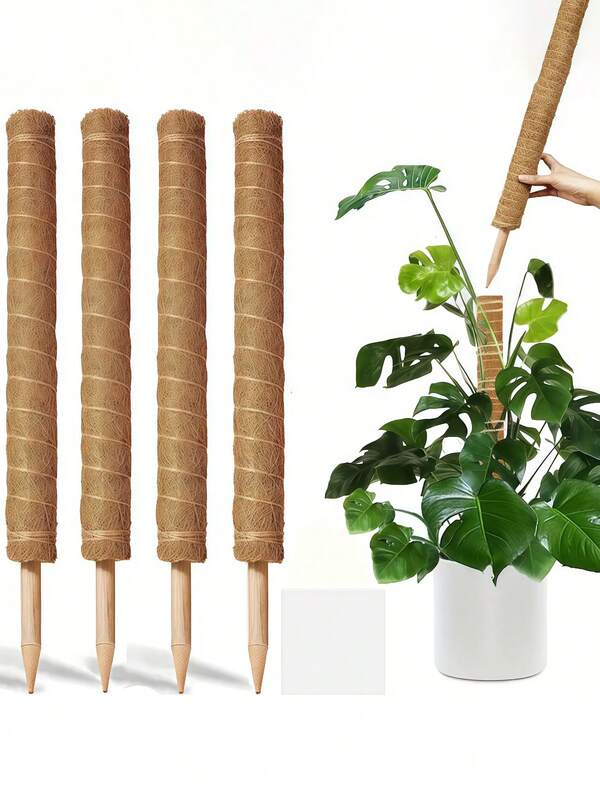 1/2/4 piezas Postes apilables de musgo, adecuados para pothos y plantas trepadoras - Múltiples tamaños disponibles, material de fibra de coco natural excelente para el hogar, la oficina, los jardineros de plantas, el soporte de plantas de tótem de fibra de coco, marrón claro, plantas de interior en maceta, musgo