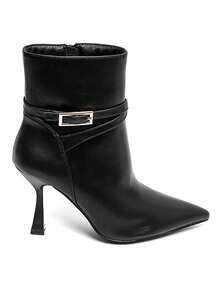 Bottines à Talon Aiguille Pointu With Boucle Decorative – Élégance Intemporelle Pour Femme Fashion Buckle Office Spring Autumn Winter - Black - View 3