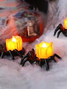 Halloween LED Pumpkin & Spider Candle Set - 2/6pcs Flameless Flickering Tea Lights For Festive Home Decor, Party Ambiance & Holiday Celebrations