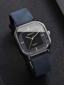 1pc Men's Fashion Casual Rectangular Minimalist Dial Quartz Wrist Watch, Classic (Watch Only, No Watch Box)