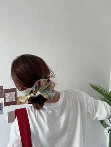1 pieza Scrunchie con estampado de teñido anudado al estilo de la pintura al óleo del Jardín de Monet, accesorio de pelo elástico con estampado floral fresco para mujer, accesorio de pelo creativo y de moda para uso diario y trayectos, accesorios para el cabello, sujetadores de coleta, ligas para el cabello, scrunchies, cuerda para el cabello, regalo de accesorios de belleza para el hogar de mujer - Multicolor - Ver 2