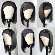 Headband Bob Wig Human Hair Glueless Short Straight Bob Wigs Human Hair For Women None Front Lace Brazilian Virgin Human Hair Wigs Natural Color - Black - View 4