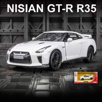 1:36 Scale Nissan GTR R35 Diecast Model Car, Black/White Options, Rear-Wheel Drive, Smooth Friction, Openable Doors, Detailed Replica, Toy For Boys & Girls, Collectible & Decor For Christmas, Halloween, Birthday