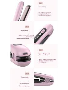 New USB Rechargeable Wireless Curling Iron, 2-In-1 Straightener & Curler, Portable Flat Iron, USB Charging Wireless Straightener With Type-C Port, Low Power Ceramic Curling Wand For Outdoor Use