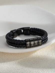 1pc Personalized Engraved Name & Photo Leather Cord Bracelet, Minimalist Black Braided Leather Cord Multi-Name Custom Bracelet With Photo, Stainless Steel Multi-Name Photo Bracelet Gift For Dad, Father's Day, Valentine's Day, Birthday, Anniversary - Multicolor - View 21