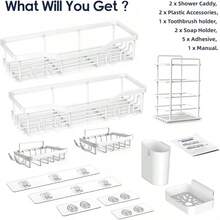 Shower Caddy Adhesive Shower Organizer 7-Pack, Rustproof Stainless Steel Bathroom Shelves, Large Capacity No-Drill Rack Storage Accessories With Soap Dish Toothbrush Holder &24 Hooks Home Decor - 白色 - 查看 7