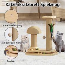 1件装木制互动猫玩具，自然风格四合一设计（含木球和旋转轨道），互动益智，适合猫咪居家玩耍 - 彩色 - 查看 9