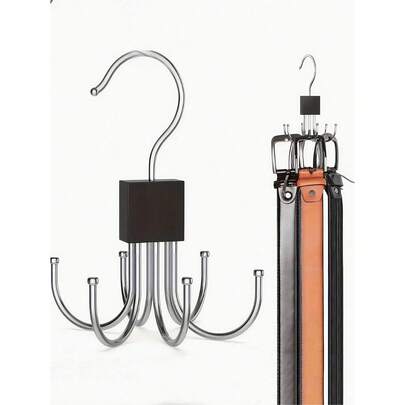 1/2 Giá Treo Thắt Lưng Xoay Bằng Gỗ & Kim Loại - Giá Tổ Chức Lưu Trữ Đa Năng Cho Tủ Quần Áo, Dùng Để Treo Thắt Lưng, Áo Ngực, Áo Hai Dây, Cà Vạt và Khăn Khăn, Có Móc Bằng Thép Không Gỉ - Thiết Kế Tiết Kiệm, Phù Hợp Cho Việc Tổ Chức Tủ Quần Áo Thời Trang, Lưu Trữ Đa Năng | Giá Tổ Chức Hiện Đại | Đế Bằng Gỗ