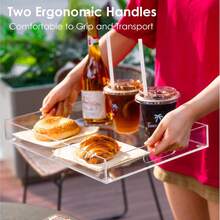 Large Acrylic Tray With Handle, Transparent Acrylic Tray For Holding Food, Drinks, Snacks And Appetizers, Rectangular Tray, Coffee Table Tray, Acrylic Makeup Storage Box