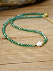 Minimalist Water Pearl Necklace, Adjustable Crystal Choker Necklace, Everyday Jewelry Gift