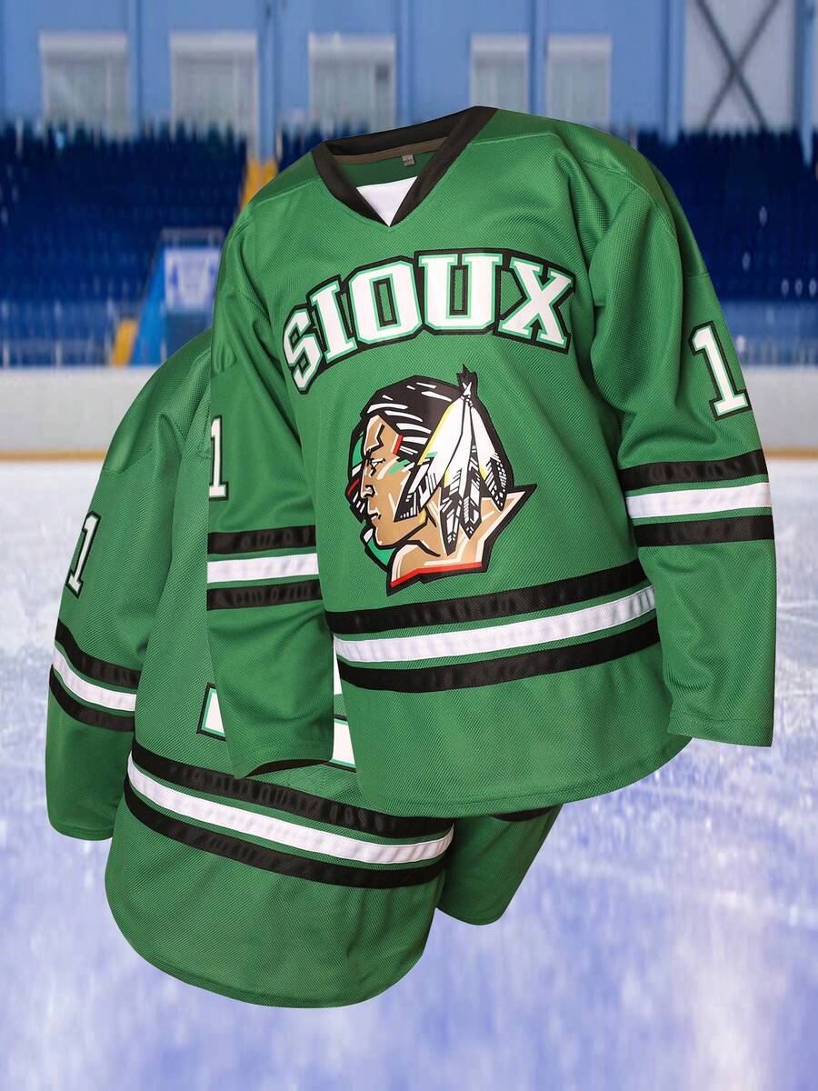 Men's Women's #11 Green Ice Hockey Jersey - Contrast Color V-Neck, Fun Pattern With Letter And Number Embroidery, Sleek Athletic Fit With Breathable, Sweat-Absorbent And Wear-Resistant Fabric, Perfectly Suited For Both Sports Competition And Daily Wear. - 綠色 - 查看 1