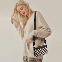 Checkered Portable Crossbody Bag, Small Square Shoulder Wallet, Lightweight Single-Shoulder Coin Purse, Stylish And Practical Accessory - màu đen - Xem 6