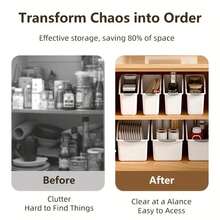 1 Juego de Cestas de Almacenamiento Apilables de Plástico Curvo - Cestas de Clasificación de Plástico Multiusos, Organizador del Hogar con Diseño Deslizante para Gabinetes de Cocina, Despensas, Debajo de Fregaderos - Ideal para Artículos de Limpieza, Cestas de Almacenamiento para Gabinetes de Baño, Organizadores Debajo del Fregadero | Diseño Minimalista | Plástico Duradero, Organizador y Almacenamiento de Cocina