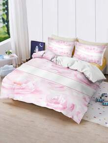 3pcs Customized Bedding Set, Pink Floral Pattern, Includes 1 Duvet Cover & 2 Pillow Shams, Can Be Purchased Separately. Made Of Polyester Fabric, Digital Printing, Suitable For Children, Families And Parents - Multicolor - View 5