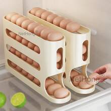 NetHong New 4 Tier Egg Storage Shelf Refrigerator Auto Rolling Egg Holder Speace Saving Kitchen Desktop Storage Rack UK - Beige - View 2