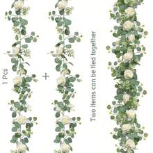 1 件 6 英尺桉树花环，人造装饰花环，适用于婚礼装饰、绿色花环、家庭聚会装饰、餐桌装饰、秋季家居装饰 - 白色 - 查看 4