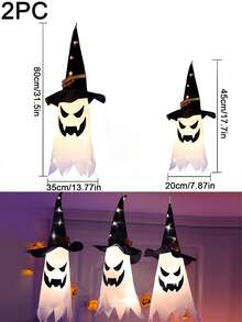1PC Halloween Decorations For Outdoor Use,80 Cm - 45 Cm Large Hanging Luminous Ghost Witch Hats For Exterior Decoration, Long Lifespan, High Light, Indoor/Outdoor Halloween Lights For Porch, Courtyard, Tree And Garden Decoration - White - View 18
