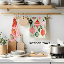 1 set/1 pieza/2 piezas Paños de cocina y paños de platos impresos con bolas de Navidad de colores, adecuados para la decoración de interiores en restaurantes, cocinas y baños, decoración de fiestas, regalos festivos y también pueden ser entregados como regalos de Navidad - Multicolor - Ver 7