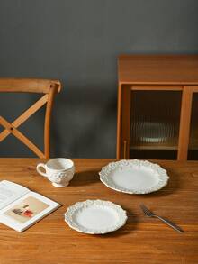 1pc French Vintage Palace Style Floral Embossed Ceramic Coffee Cup & Saucer Set - Multicolor - View 5