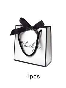 10pcs/5pcs/1pc Creative Black & White Thank You Gift Bags, Classic Color Scheme, Romantic Black Satin Ribbon Bow, Elegant "Thank You" Graphic Print, Suitable For Thanksgiving, Gifts, Birthdays, Weddings, Corporate Appreciation - White With Black Edges - View 13