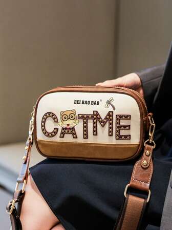 Bolso bandolera con forma de oso de dibujos animados, bolso de mano versátil y de moda con estampado para mujeres