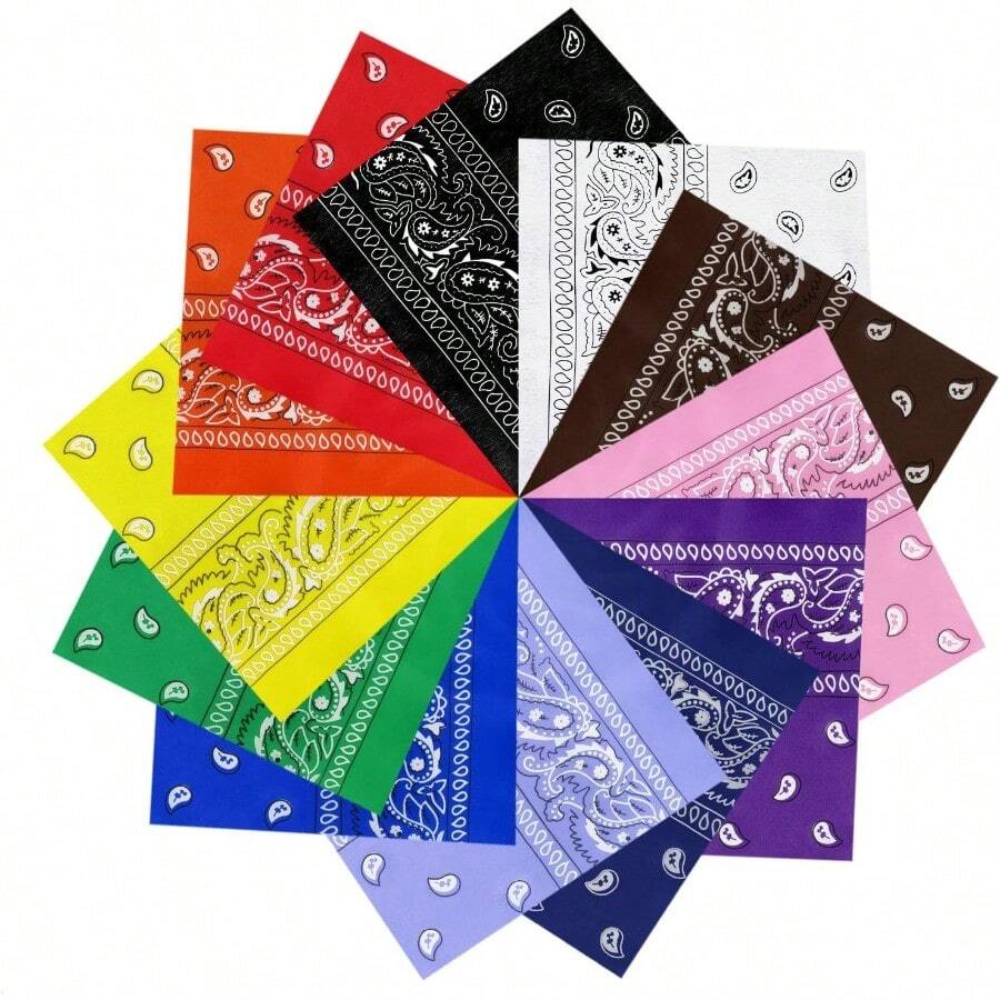 12 Pack Bandanas For Men Cotton Bandana Handkerchief Headband Face Mask Bulk For Women - 彩色 - 查看 1
