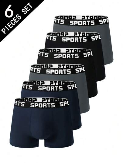 Juego de 6 piezas de ropa interior para hombre, calzoncillos tipo bóxer con cintura con estampado de letras y de unicolor, cómodos, suaves y elásticos, adecuados para todos los hombres, desde tallas regulares hasta tallas grandes, ideales para pantalones deportivos y uso diario casual, regalo ideal para novio, calzoncillos tipo bóxer duraderos para hombres