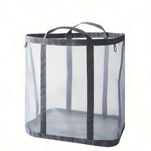 1pc Nylon Mesh Laundry Basket, Foldable Dirty Clothes Storage Bag With Handle, Portable Separate Laundry Hamper, Suitable For Bedroom, Laundry Room, Bathroom, Toys And Miscellaneous, Holiday Gift