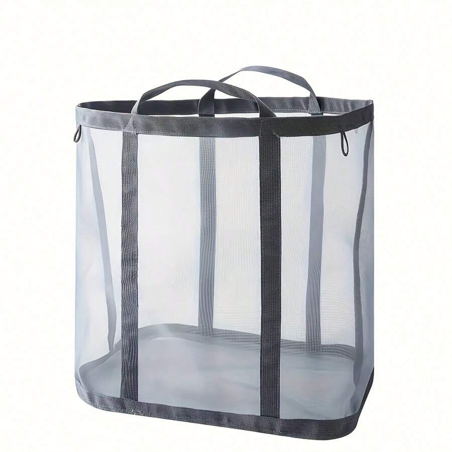 1pc Nylon Mesh Laundry Basket, Foldable Dirty Clothes Storage Bag With Handle, Portable Separate Laundry Hamper, Suitable For Bedroom, Laundry Room, Bathroom, Toys And Miscellaneous, Holiday Gift