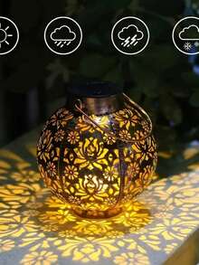 1 pieza Farol solar con patrón de peonía en negro y dorado, luz decorativa colgante para exteriores, lámpara de mesa para exteriores, adecuada para decoración de jardín/patio/mesa/porche