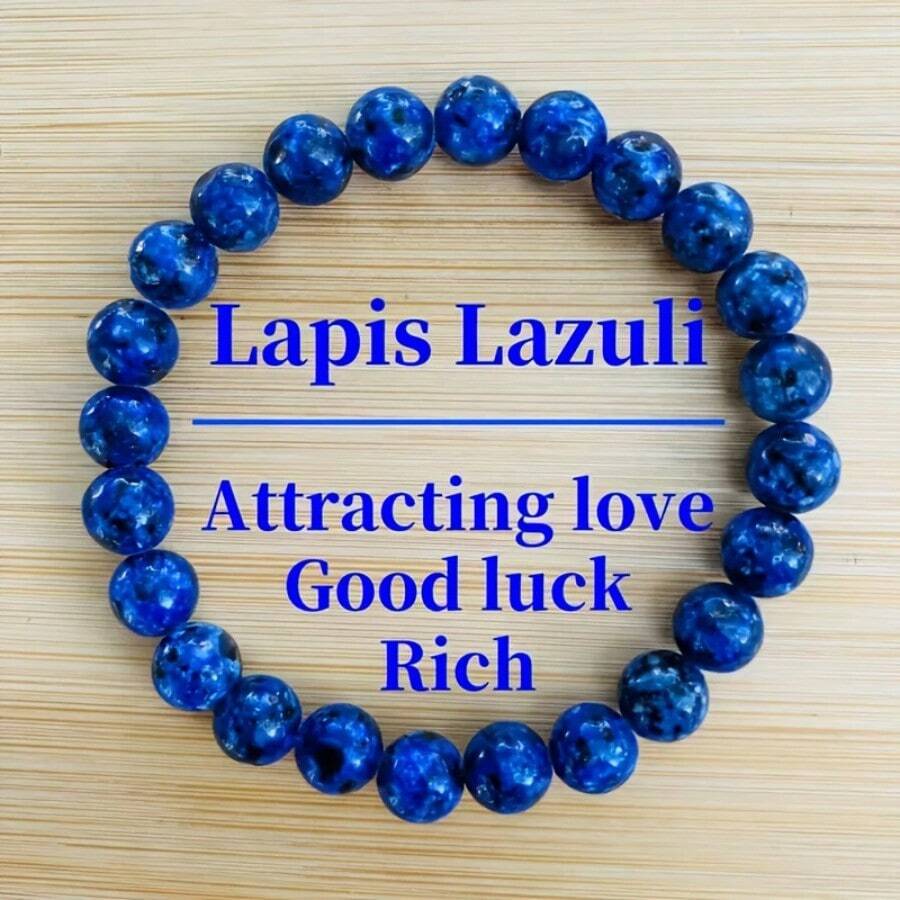 1pc Natural Lapis Lazuli Beaded Bracelet - Bohemian Style Unisex Jewelry Gift For Love, Luck & Wealth, Perfect For Casual Attire, Spiritual Accessory | Bohemian Bracelet | Natural Stone Bracelet - 1pc - View 1