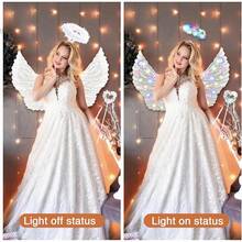 SunnyLisa Angel Wings - Angel Costume For Woman Girls, Light Up Angel Wings And Halo &Wand, Angel Accessories Set Halloween