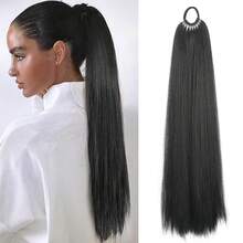 24 Inch Synthetic Ponytail Hair Extensions, Black Natural Braided Ponytail Wig, Long Straight Hair, Elastic Band Fastener, For Women - Multicolor - View 17